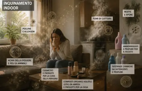 inquinamento_indoor_infografica Respiriamo senza pensarci. Ma ciò che respiriamo decide la nostra salute. Passiamo fino al 90% del nostro tempo in ambienti chiusi: case, uffici, scuole, palestre, negozi. È lì che lavoriamo, dormiamo, cresciamo i figli, costruiamo relazioni. Eppure quasi nessuno si chiede: com’è l’aria che sto respirando? La qualità dell’aria indoor non è una questione di comfort. È una questione di salute pubblica.